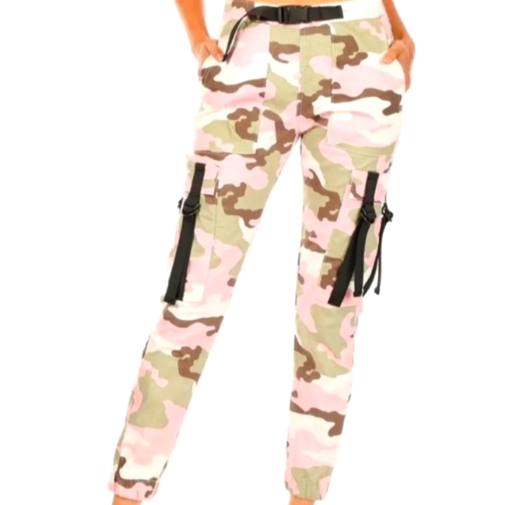 Womens Cargo Camo Belt Buckle Jogger Pants by Kreamy NYC